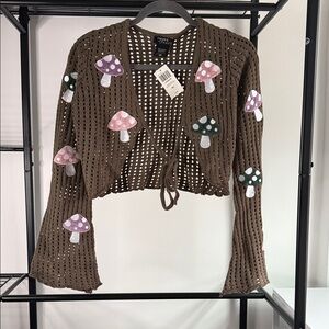 Mushroom Tie-Front  cropped Cardigan